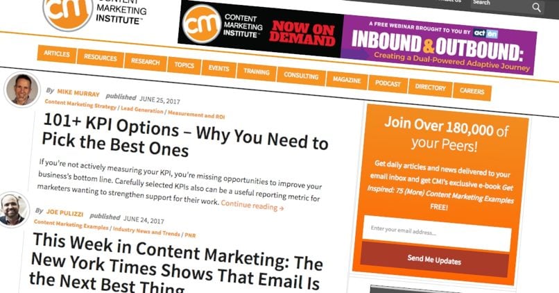 Screenshot of Content Marketing Institute blog