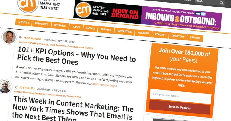 Screenshot of Content Marketing Institute blog