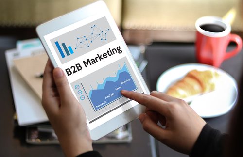 Tablet showcasing the words "B2B Marketing"