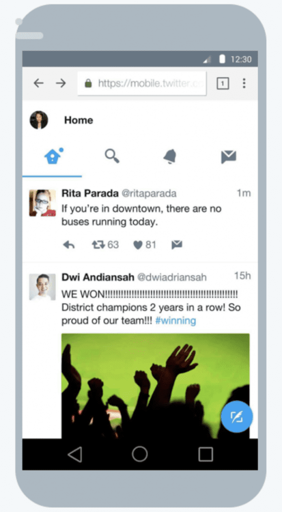 Twitter Lite on mobile phone screen