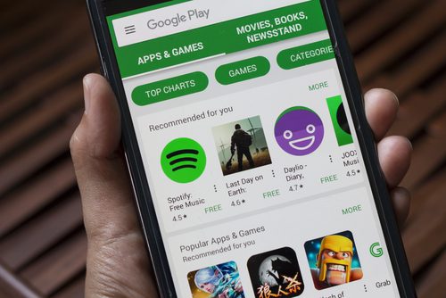 Top ranking apps in Google Play on mobile phone screen