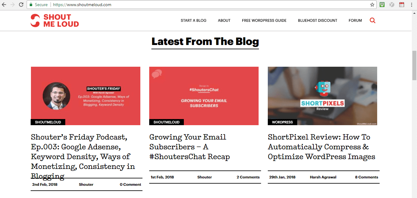 Screenshot of Shout Me Loud Blog