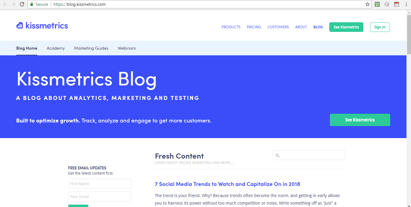 Screenshot of Kissmetrics Blog