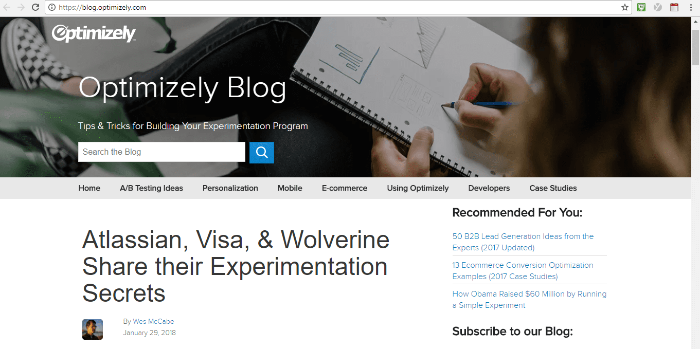 Screenshot of Optimizely Blog