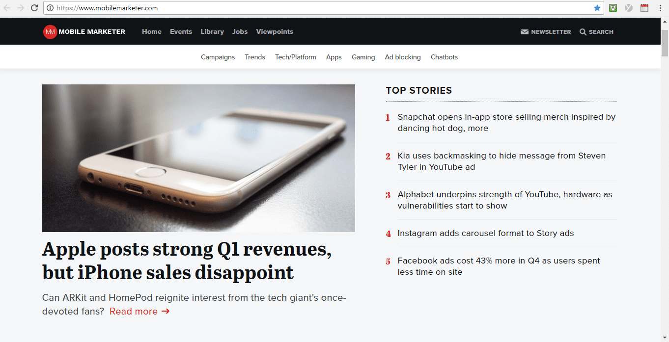 Screenshot of Mobile Marketer blog