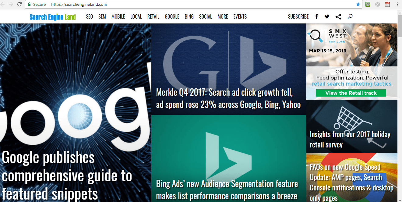 Screenshot of Search Engine Land web page