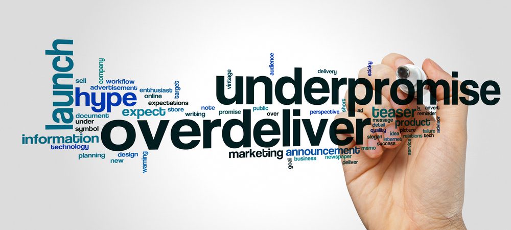 Word cloud showing the underpromise and overdeliver