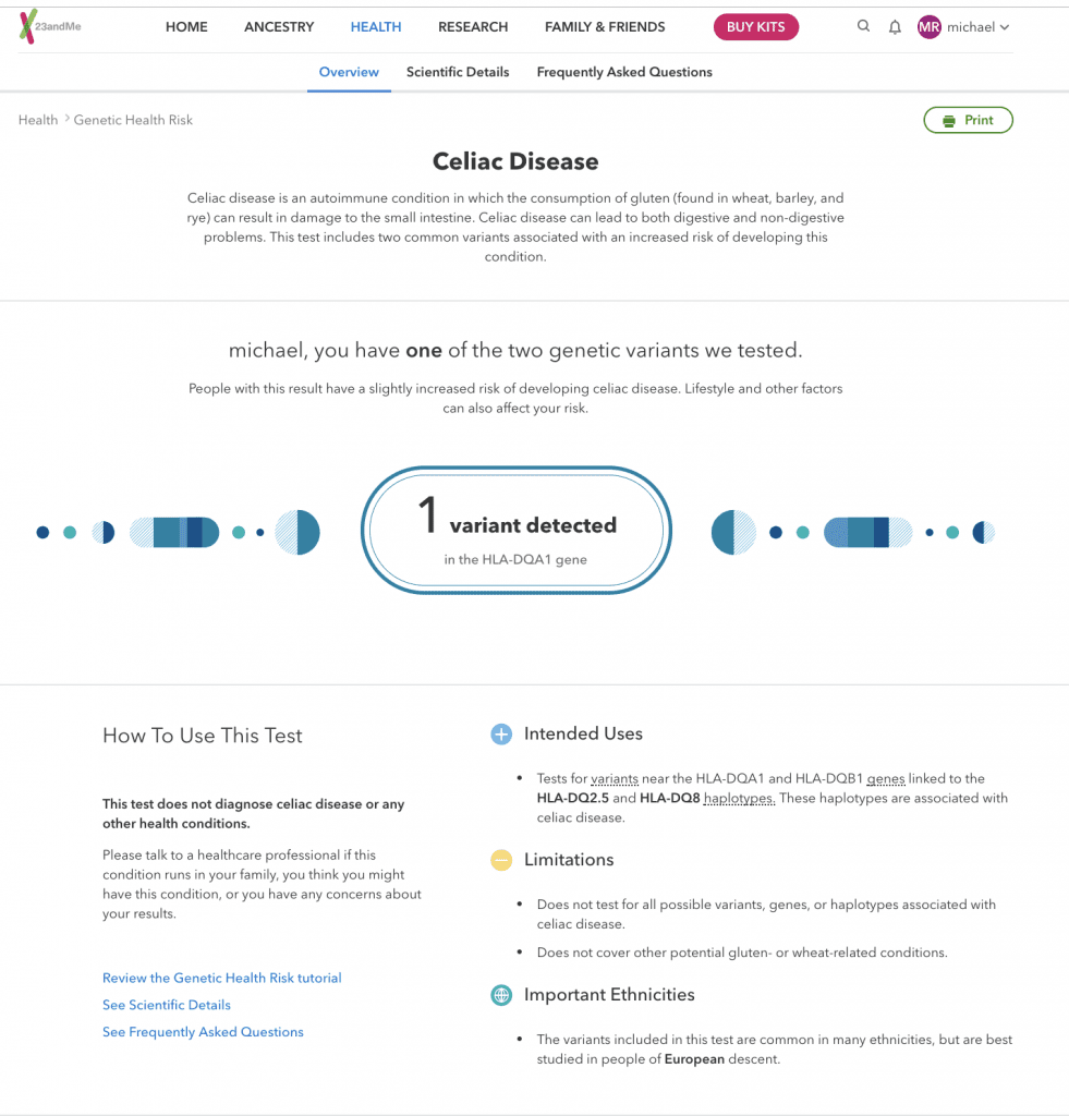 Screenshot of 23andMe dashboard