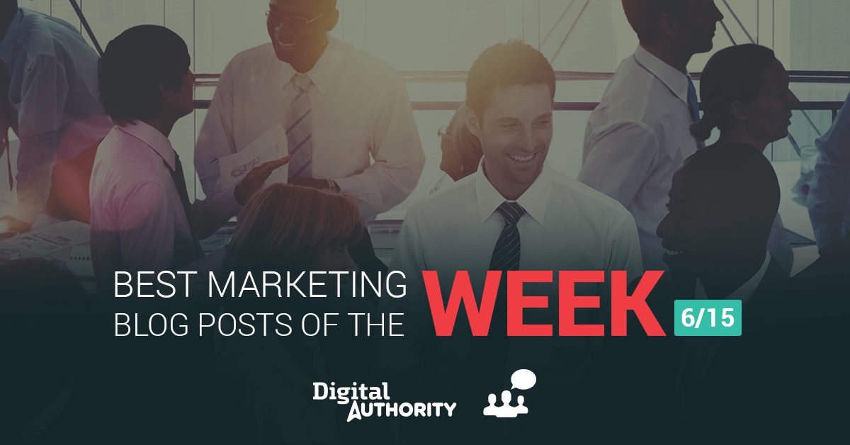 Poster announcing the best marketing blog posts of the week