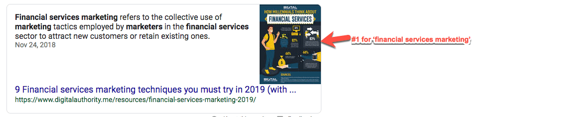 Screenshot of #1 Google Search result for "financial services marketing"