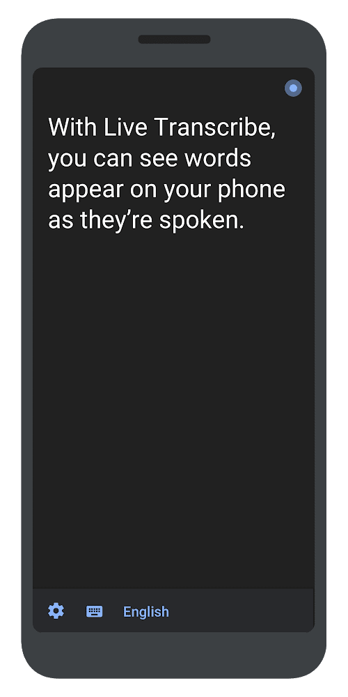 Mobile phone screen displaying a text about the benefits of Live Transcribe