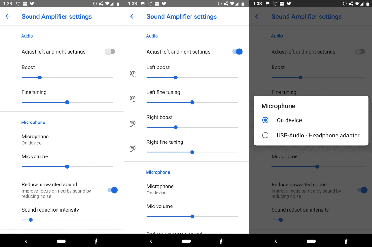 Google sound amplifier control dashboard