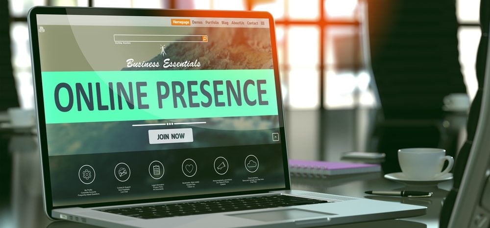 Desktop displaying the words "online presence"