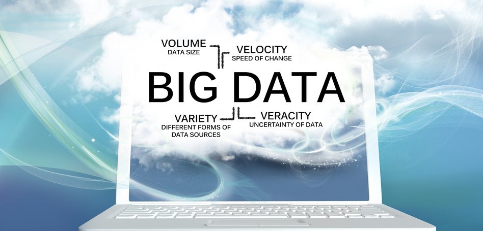 Image displaying Big Data with four subsections of Variety, Veracity, Velocity, and volume.