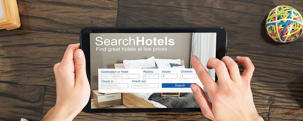 Tablet displaying an application to search for hotels.