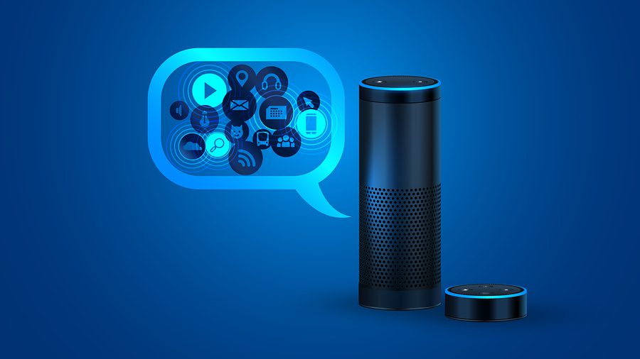 Smart speaker Alexa for Business on a blue background