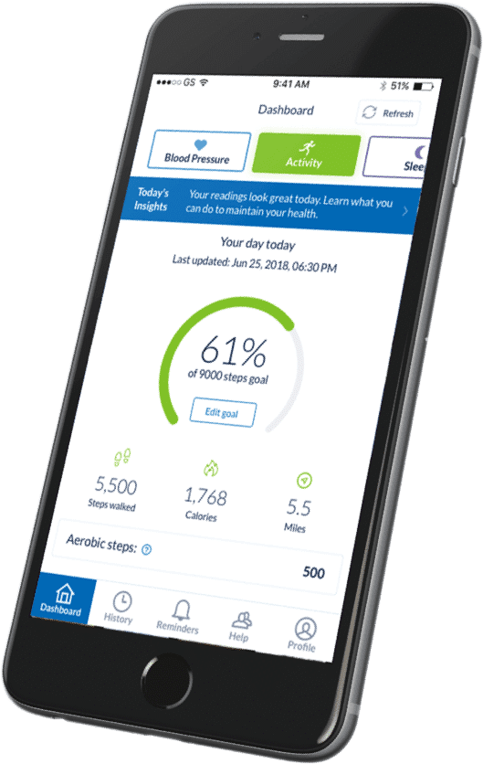 Omron app dashboard displayed on mobile device