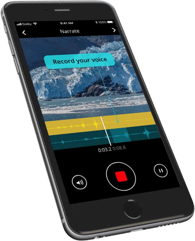 Example of video narration app Dolby shown on a mobile device