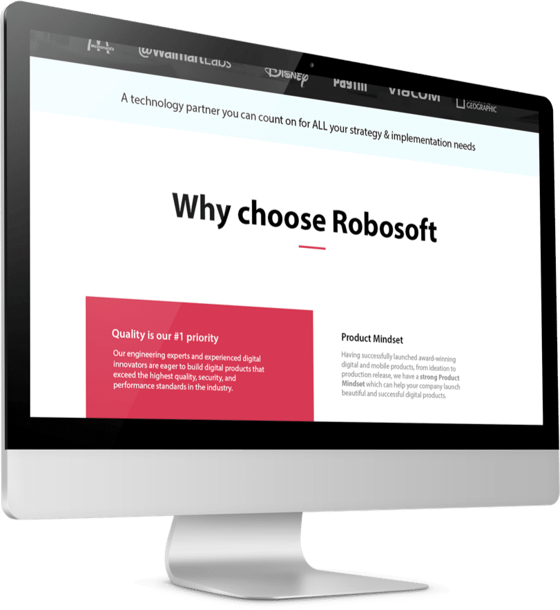 Page on Robosoft Technologies site displayed on desktop