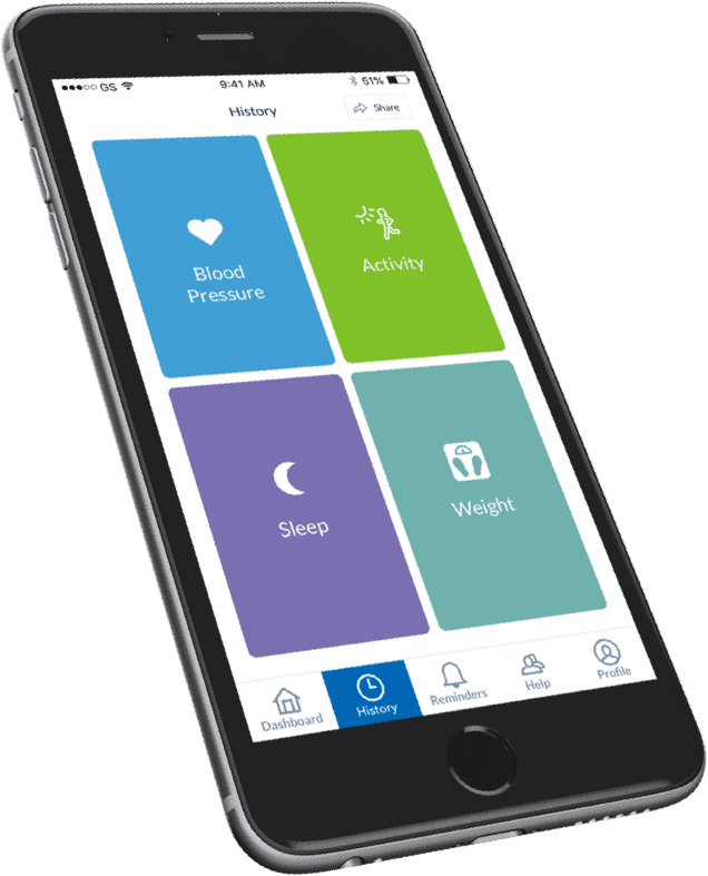 Health measurements within the Omron app displayed on mobile device