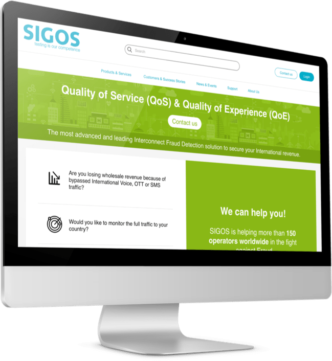 Sigos' service website page displayed on a desktop