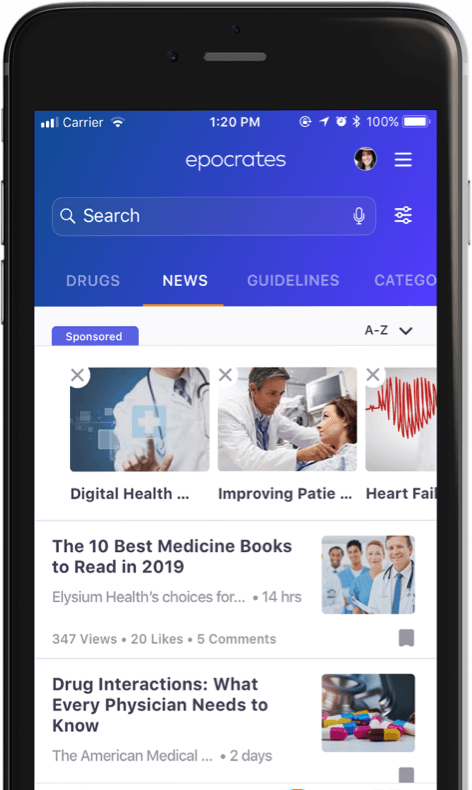 Example of healthcare news on Epocrates app shown on mobile device