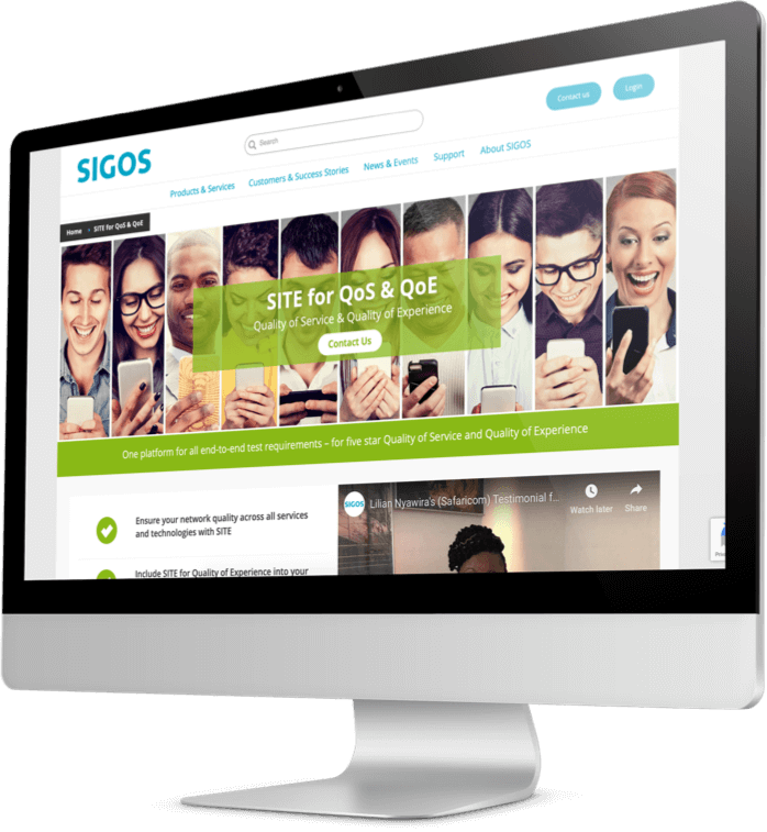 Sigos' testimonial page displayed on a desktop