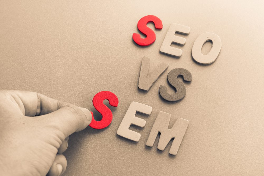 Letters forming the words SEO vs SEM