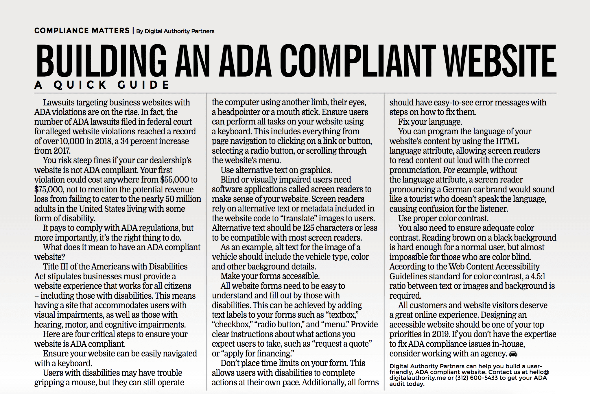 ADA Compliance Article on CIADA's latest issue
