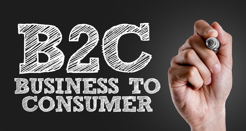 Hand writing "B2C Business To Consumer" on a blackboard