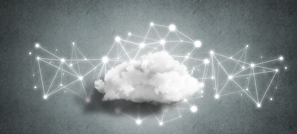 Fluffy cloud surrounded by a network of connected dots 
