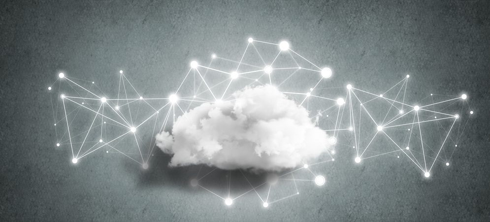 Fluffy cloud surrounded by a network of connected dots 