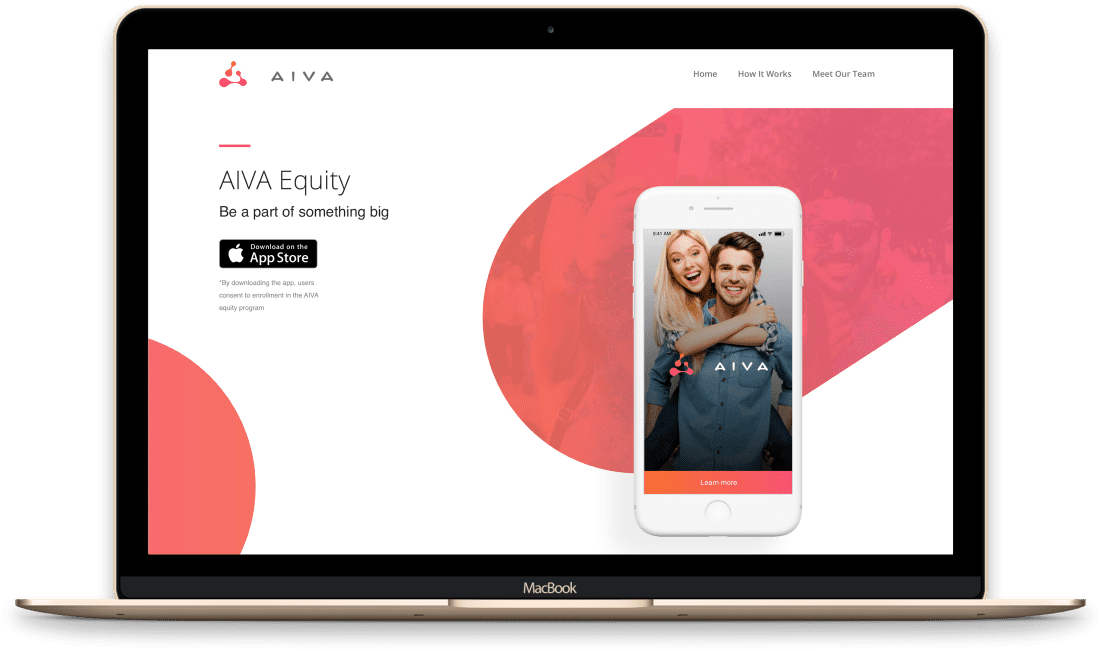 AIVA dating app shown both on mobile and on desktop.