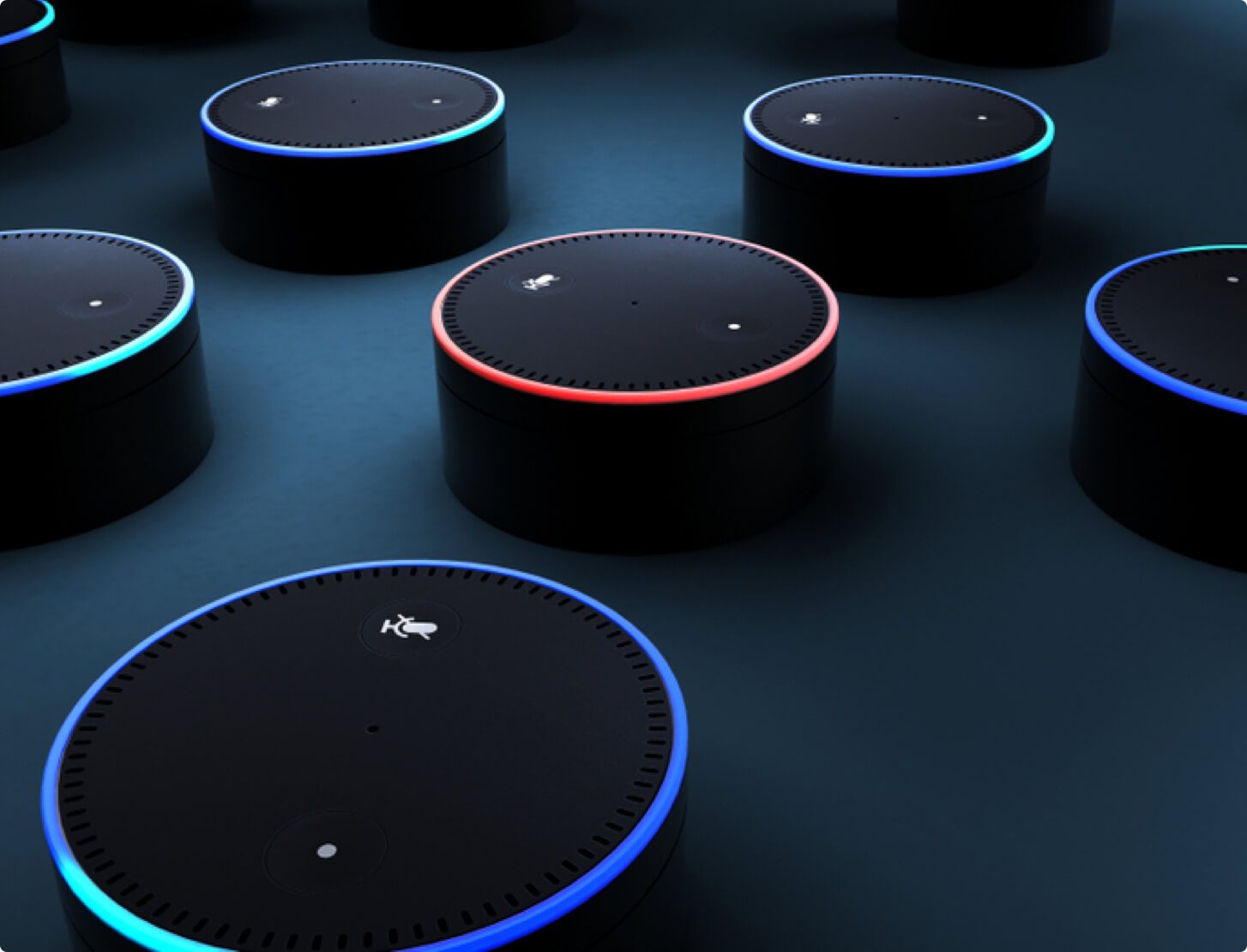 A group of Echo Dots smart speakers