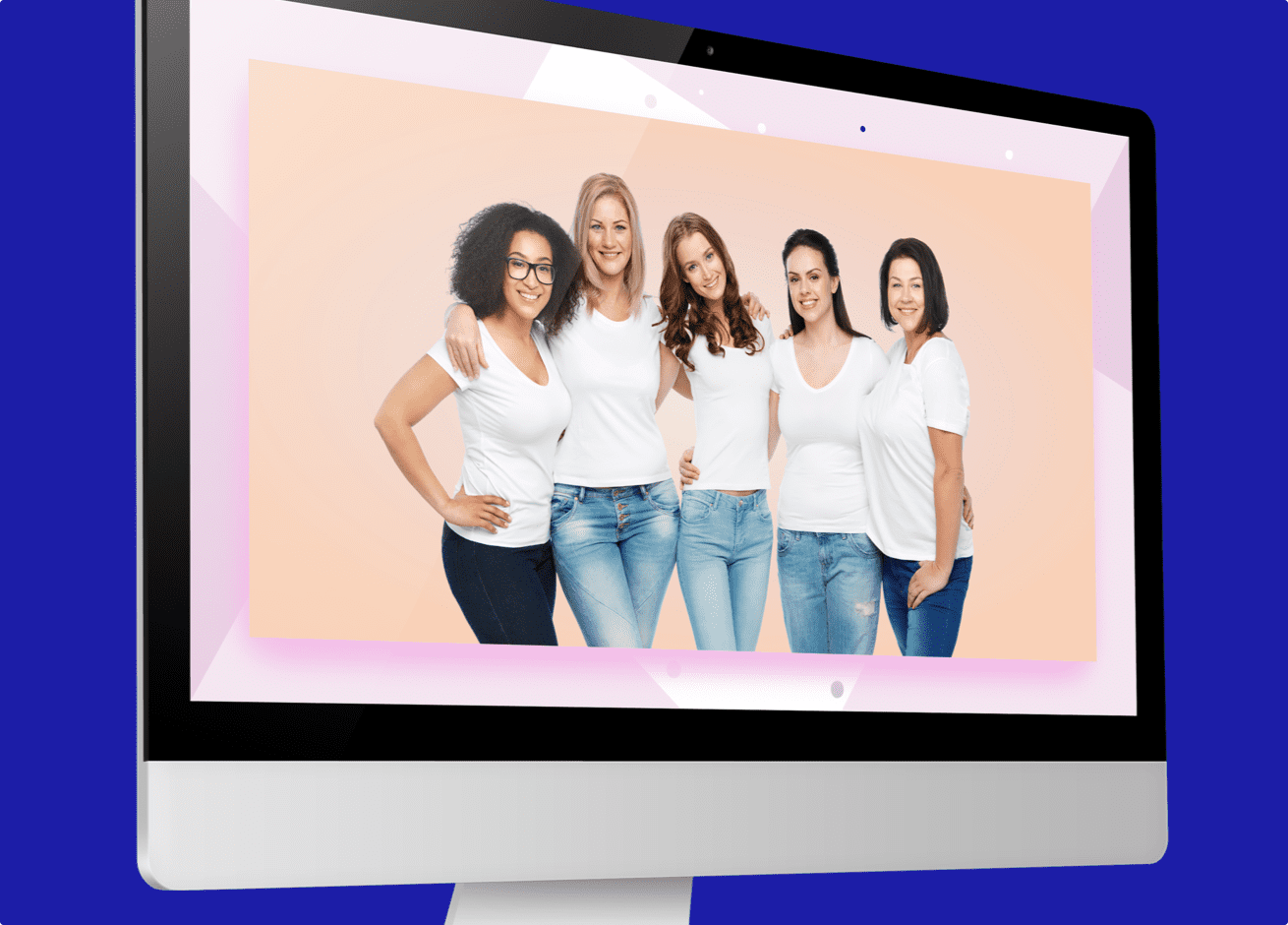 Women posing on an apparel company's website shown on a monitor