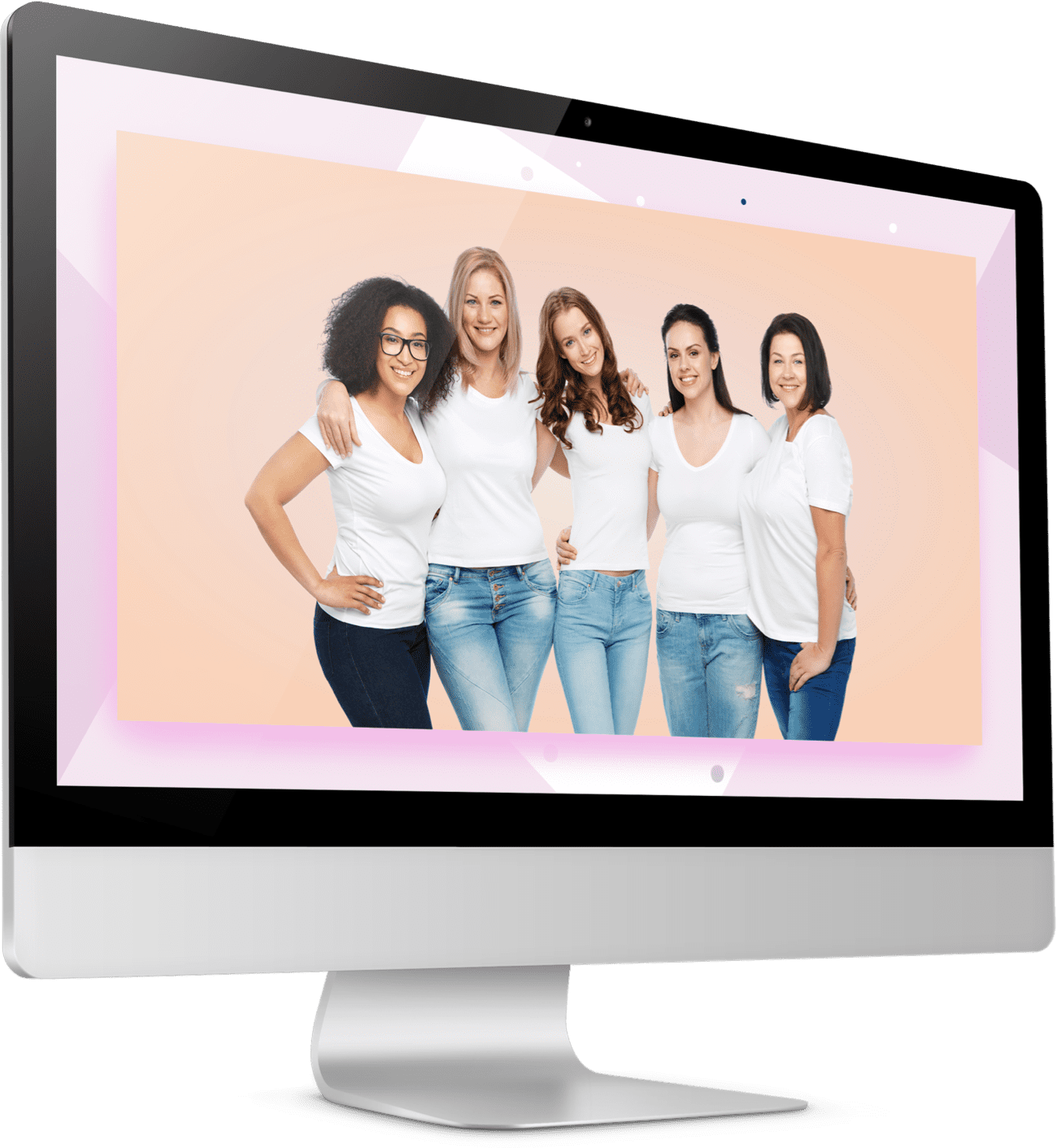 Women posing on an apparel company's website shown on a monitor