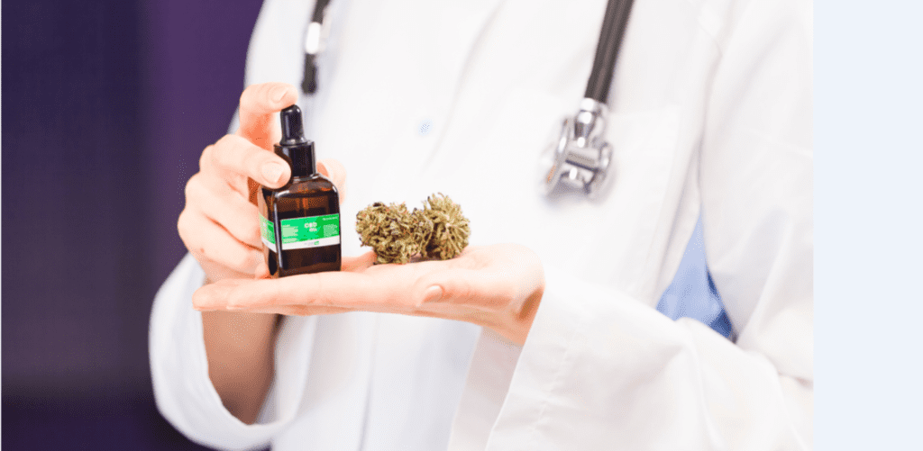 A doctor holding medical supplies for CBD marketing