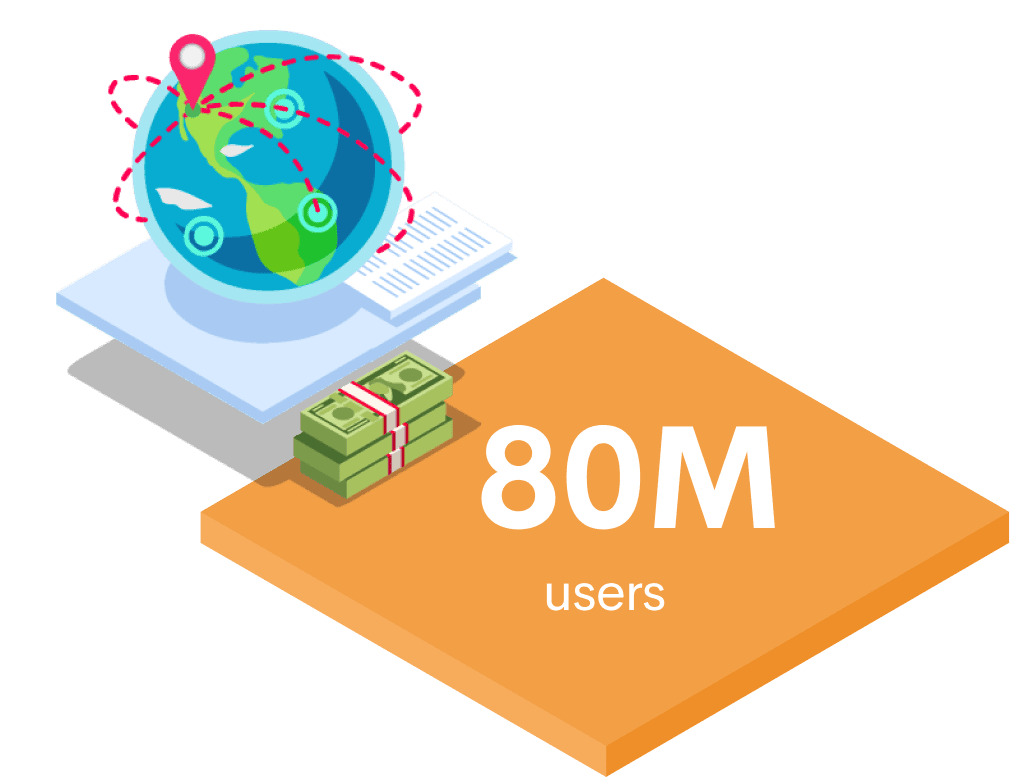 Vector image of money next to a world globe.