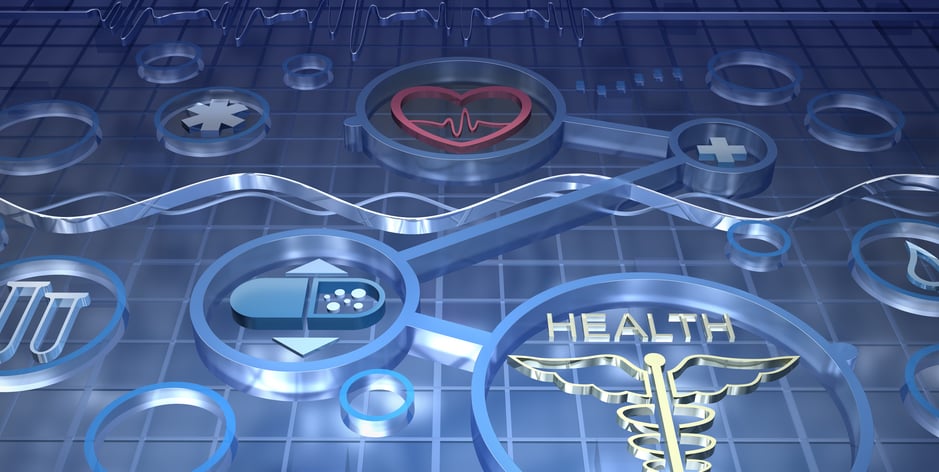 Health icons spread over a digital platform