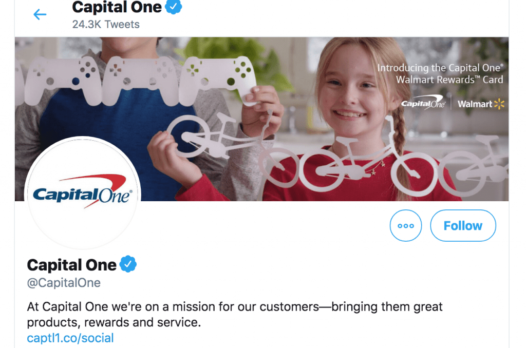 Screenshot of Capital One's Twitter account