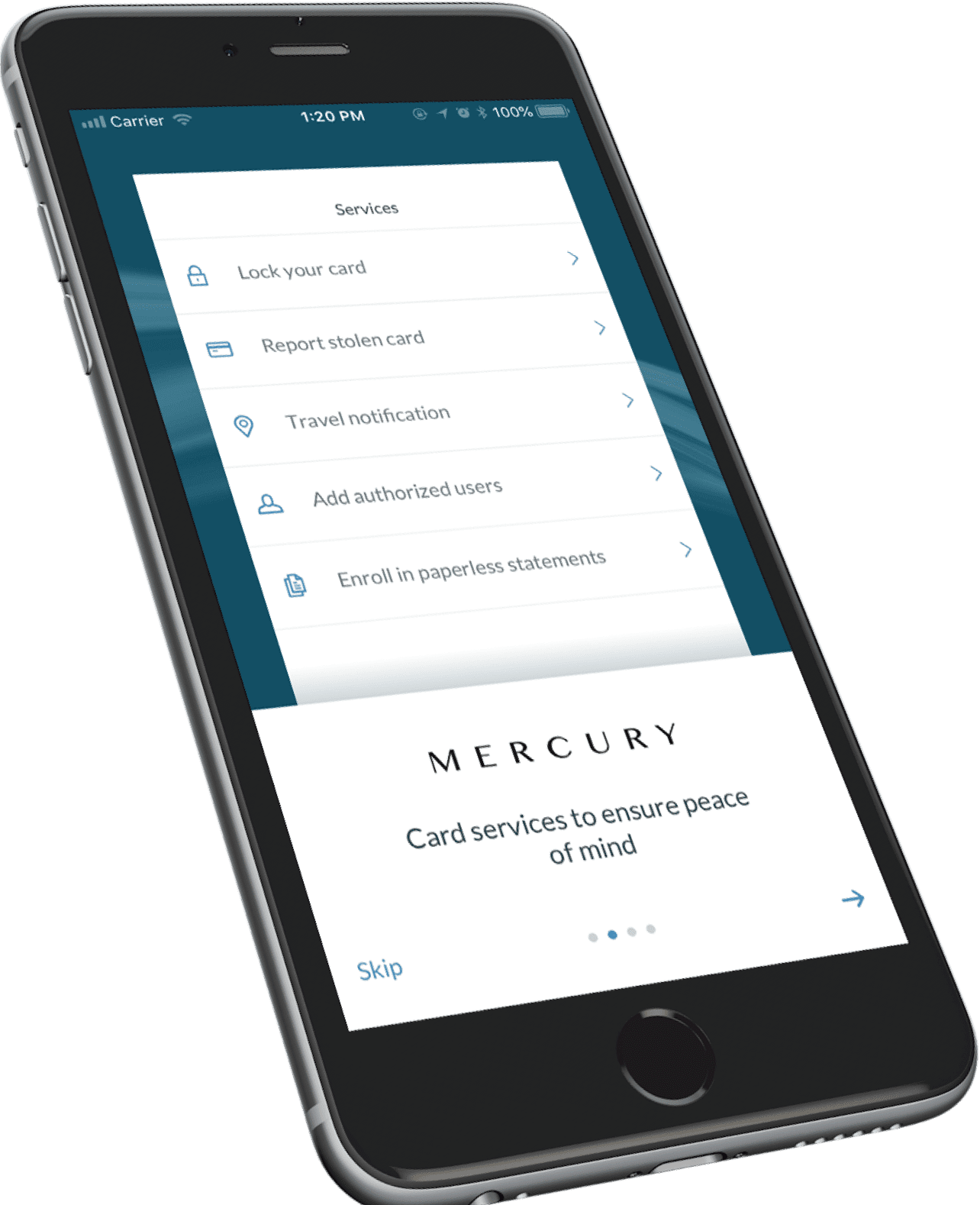 The Credit Shop’s Mercury Cards app shown on a mobile device