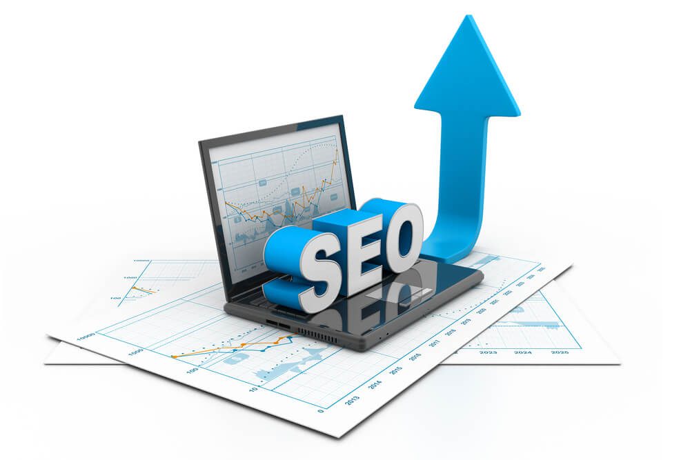 an open laptop with a blue arrow going up — SEO Ranking Factors