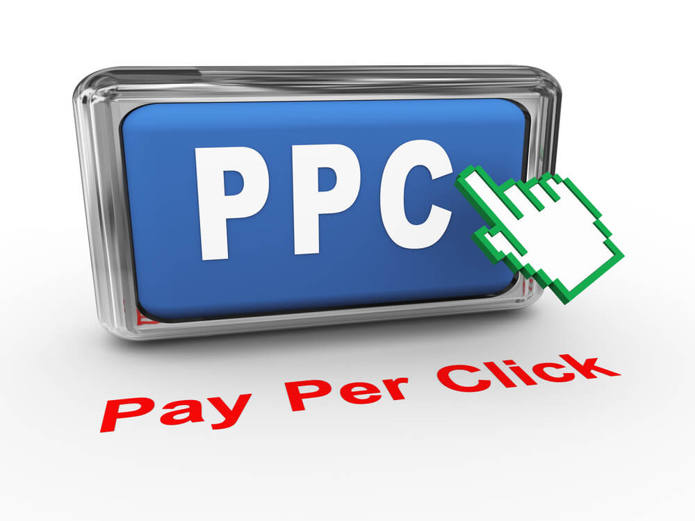 pay per click advertising_3d render of hand cursor and PPC - pay per click button