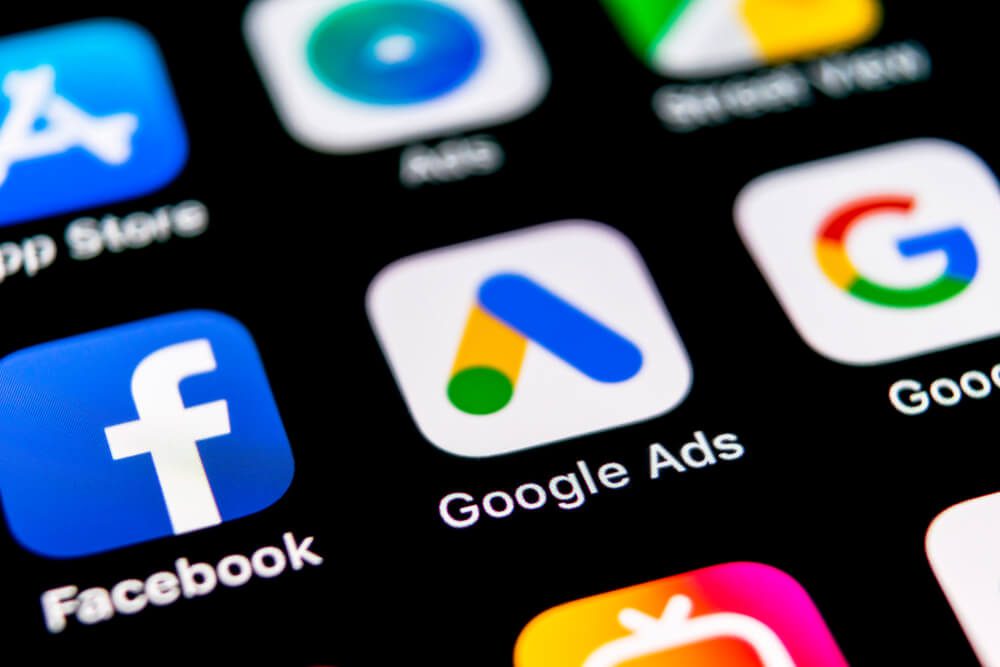 social media and google ads_Sankt-Petersburg, Russia, September 30, 2018: Google Ads AdWords application icon on Apple iPhone X screen close-up. Google Ad Words icon. Google ads Adwords application. Social media network