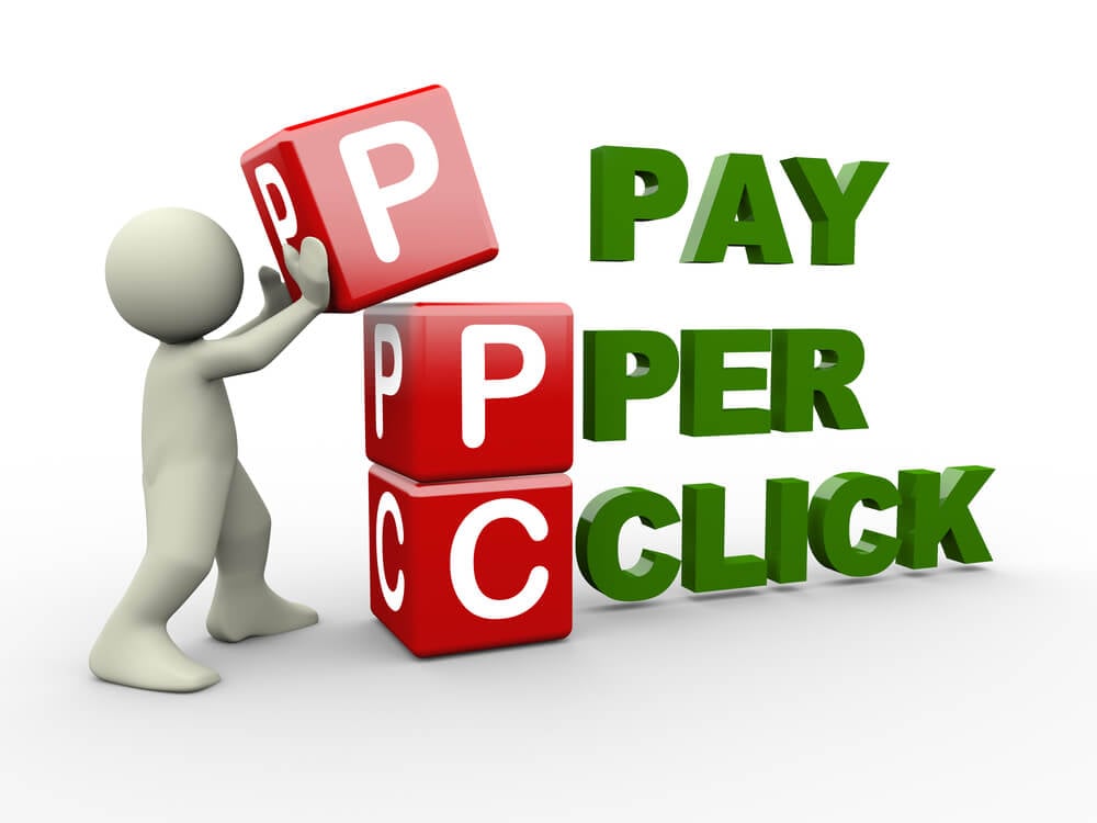 pay per click_3d person placing ppc pay per click cubes. 3d human people character illustration