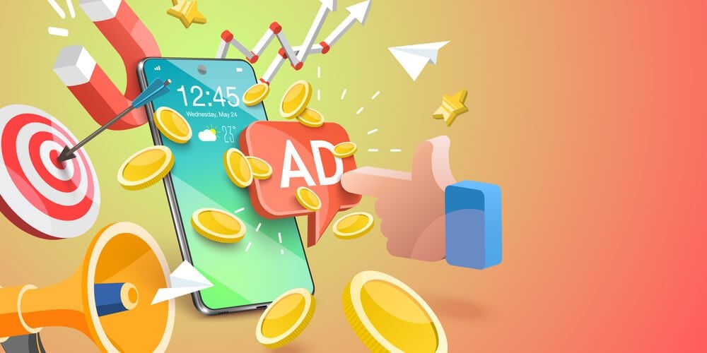 ppc campaign management_3D Conceptual Illustration of Mobile PPC, Digital Marketing Campaign, Pay Per Click Advertising, Affiliate Sales, Referral Program