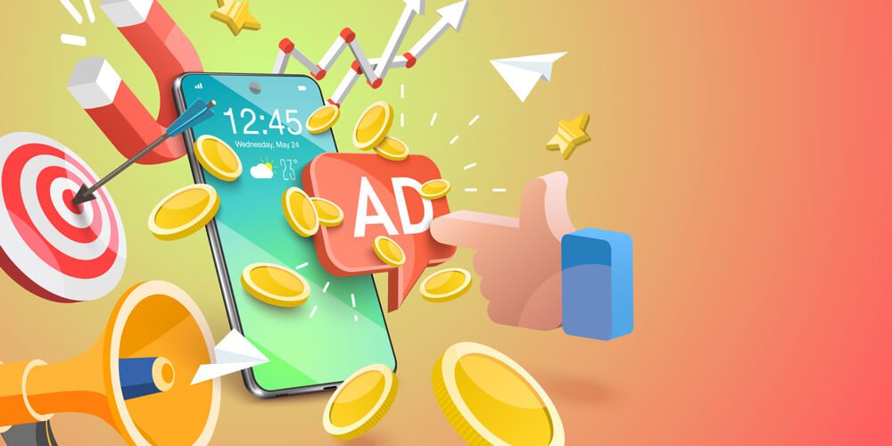 ppc campaign management_3D Conceptual Illustration of Mobile PPC, Digital Marketing Campaign, Pay Per Click Advertising, Affiliate Sales, Referral Program