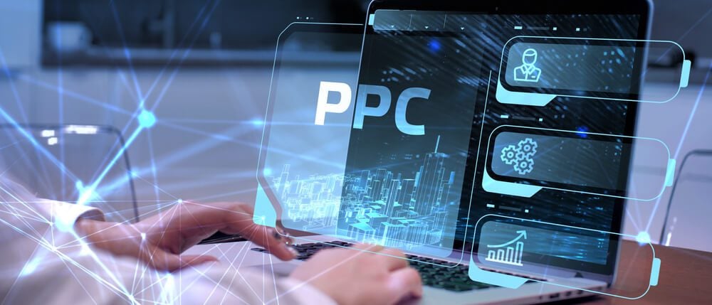 pay per click_Pay per click payment technology digital marketing internet concept of virtual screen. PPC