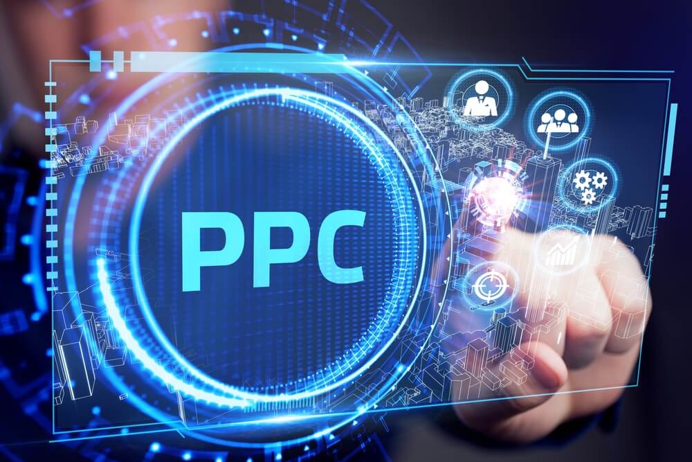 ppc_Pay per click payment technology digital marketing internet concept of virtual screen. PPC