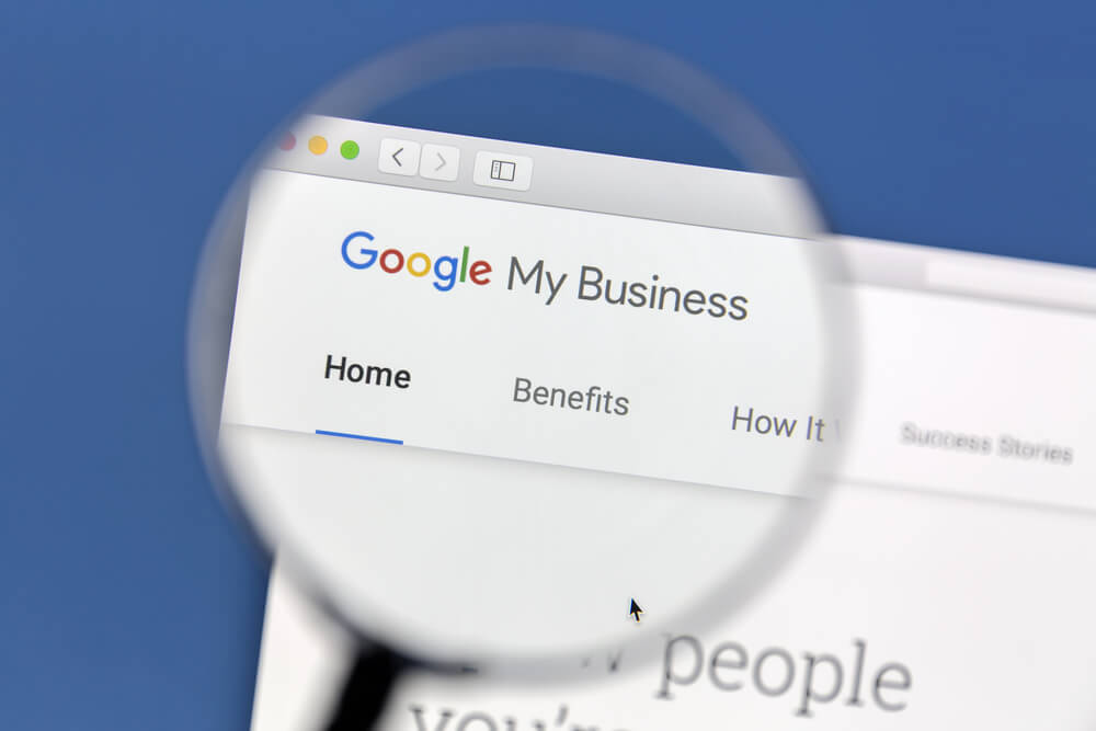 google my business_Ostersund Sweden - December 3, 2016 Closeup of Google My Business website under a magnifying glass. Google My Business is a free and easy-to-use tool for businesses, brands, artists, and organizations